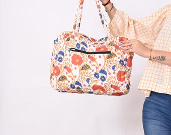 Handblock Gedruckte Gesteppte Einkaufstasche im Boho Hippie Stil