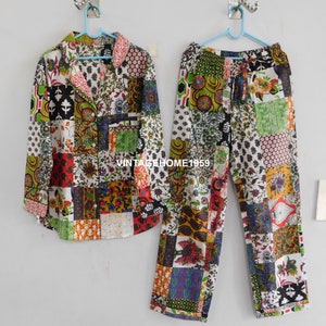 Ensemble pyjama en patchwork de coton : chemise de nuit à imprimé floral, vêtements de maternité