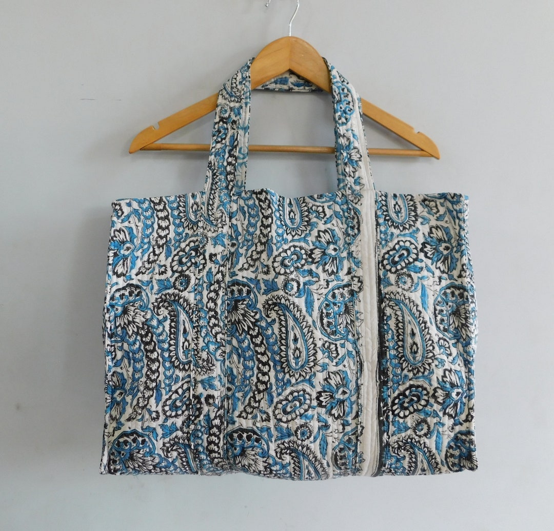 Women Cotton Bags, Reversible Quilted Tote Bags, Floral Print Shoulder