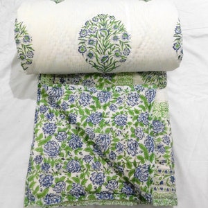 Hand Block Printed Cotton Quilts, Reversible Queen Size Winter Quilt, Indian Razai, Jaipuri Cotton Rajai , Home Decor Quilts