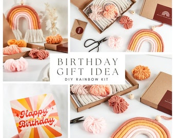 Birthday Craft Kit, DIY Macrame Rainbow Craft Kit, Peachy Rainbow Kit, Mother’s Day Gift Idea, Gift for Crafty Friend