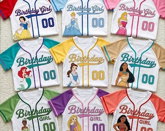 Custom Disney Princess Birthday Baseball Jersey Custom Name, Birthday Girl Princess, Princess Birthday Squad Family Matching Party Jersey