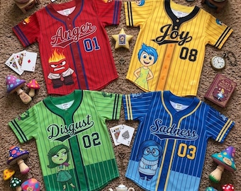 Custom Inside Out Kids Baseball Jersey, Joy Sadness Anger Disgust Fear Cartoon Shirt, Personalized Disney Pixar Birthday Gift for Kids