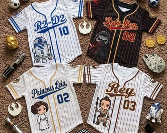 Custom Star Wars Baseball Jersey for Kids, Darth Vader Yoda Grogu Cartoon Jersey Shirt, Star Wars Birthday Gift for Kid, Galaxy Fan Kids Tee