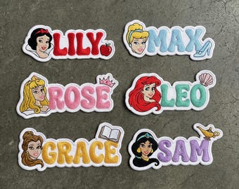 Custom Name Disney Princess Embroidery Patch, Ariel Elsa Belle Iron On Patch, Disney Princess Patch for Kids: Sew/Iron on/Hook & Loop