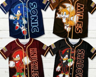 Camiseta de béisbol infantil personalizada de Sonic, camiseta de dibujos animados de Sonic, Tails, Knuckles y Shadow, regalo de cumpleaños personalizado de Sonic para niños, camiseta estilo Y2K