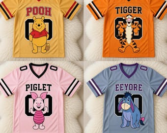 Personalized Winnie the Pooh Football Jersey for Kids, Custom Name Number Pooh Bear Shirt, Tigger Piglet Birthday Gift, Disney Kids Jersey