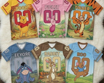Personalized Winnie The Pooh Football Jersey Custom Name, Pooh Birthday Jersey, Pooh Squad Shirt Family Matching Birthday Party Outfit Gift