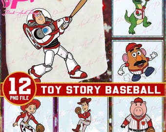 Paquete de 12 PNG de equipos de béisbol, diseño de personajes de béisbol de dibujos animados, diseños de camisetas deportivas, juguetes de dibujos animados jugando al béisbol, descarga digital