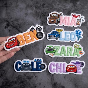 Custom Name Disney Cars Embroidery Patch, Lightning McQueen Mater Iron On Patch,Cars Patch for Kids Backpack Jacket: Sew/Iron on/Hook & Loop