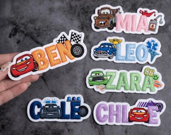 Custom Name Disney Cars Embroidery Patch, Lightning McQueen Mater Iron On Patch,Cars Patch for Kids Backpack Jacket: Sew/Iron on/Hook & Loop