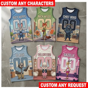 Zootopia Basketball Jersey, Judy Hopps Nick Wilde Character Jersey, Flash Gazelle Chief Bogo Shirt, Zootopia Fan Gift For Kids immagine 1