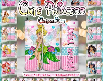 Paquete de 23 nombres de princesa personalizados (PNG), diseños para envolver vasos de 20 oz, diseño PNG para vasos delgados de 20 oz, personajes de princesa (PNG), archivo digital