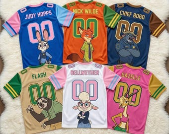Custom Zootopia Football Jersey for Kids, Judy Hopps Nick Wilde Shirt, Zootopia Birthday Gift for Kids, Disney Cartoon Kids Jersey, Y2K Tees