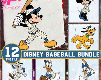 12 Cute Baseball Team PNG Bundle, Cartoon Baseball Characters Design, Sports Shirt Designs, Mouse and Friends Playing Baseball, Digital File