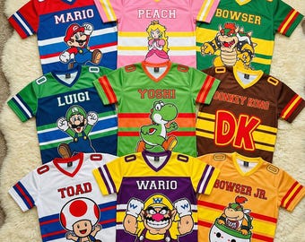 Custom Super Mario Football Jersey for Kids, Mario Luigi Cartoon Jersey Shirt, Super Mario Birthday Gift for Kids, Nintendo Mario Fan Jersey