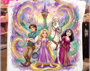 Cute Princess & Friends PNG, Cartoon Characters Clipart, Glitter Watercolor Style, Premium Kids Shirt Sublimation Design, Digital Download