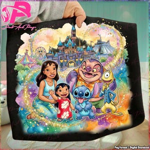 Disney Blue Alien & Friends Vacation PNG, Cartoon Characters Trip, Fairytale Fantasy Clipart, Watercolor Glitter Design, Digital Download