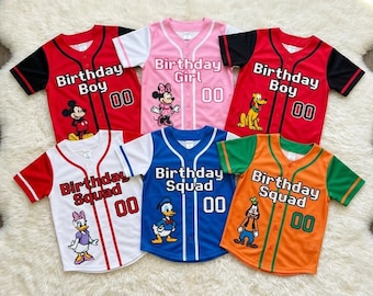 Custom Mickey Disney Birthday Baseball Jersey Custom Name, Birthday Boy Girl Mickey Tees, Mickey Birthday Squad Family Matching Party Jersey