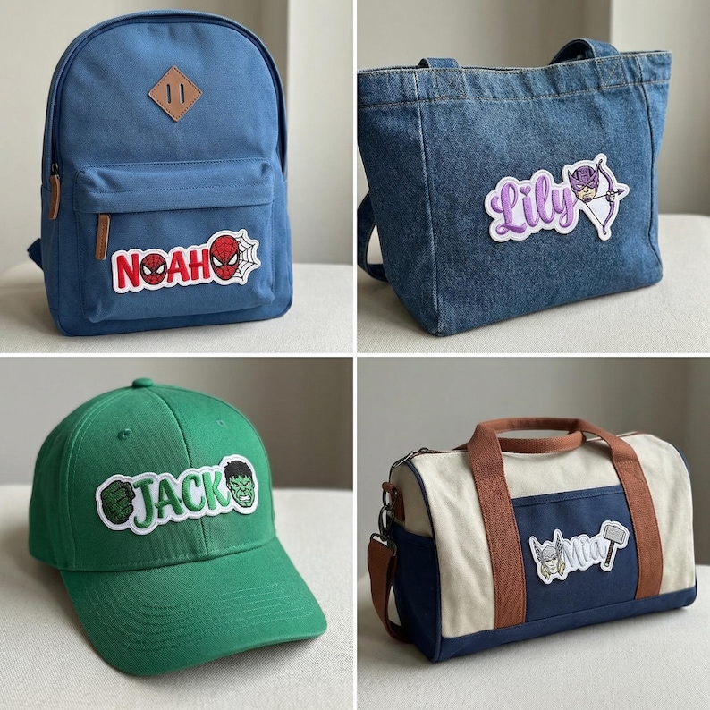 Custom Name Disney Super Hero Embroidery Patch, Spider Man Iron Man Iron On Patch, Marvel Kids Backpack Patch : Sew/Iron on/Hook & Loop image 4