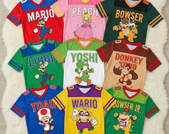 Custom Super Mario Football Jersey for Kids, Mario Luigi Cartoon Jersey Shirt, Super Mario Birthday Gift for Kids, Nintendo Mario Fan Jersey