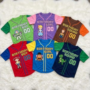 Custom Toy Story Birthday Baseball Jersey Custom Name, Birthday Boy Girl Toy Story tees, Toy Story Birthday Squad Family Matching Party Tees image 1