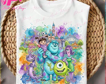 Disney Monster Friends Vacation PNG, Cartoon Characters Trip, Fairytale Fantasy Clipart, Watercolor Glitter Castle Design, Digital Download