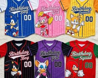 Sonic Birthday Baseball Jersey Custom Name, Birthday Boy Girl Sonic Tee, Sonic Birthday Squad Family Matching Party Jersey, Sonic Characters