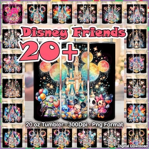 26 Cartoon Friends Png Bundle, 20oz Tumbler Wrap Designs, 20 oz Skinny Tumbler PNG, Cartoon Characters, Castle, Commercial Use, Digital File