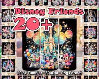 Paquete de 26 dibujos animados de amigos PNG, diseños para envolver vasos de 20 oz, vaso delgado PNG de 20 oz, personajes de dibujos animados, castillo, uso comercial, archivo digital