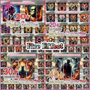 128 Movies Character Png Bundle, Fire Effect Png, Silhouette Png, 20oz Tumbler Wrap Designs, 20 oz Skinny Tumbler PNG Design, Digital File