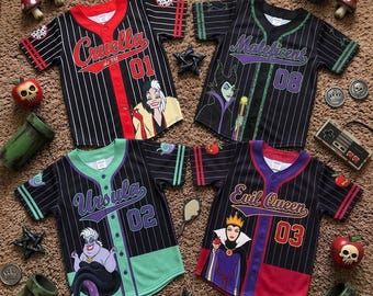 Custom Disney Villains Baseball Jersey for Kids, Maleficent Ursula Cruella Cartoon Shirt, Disney Villains Birthday Gift for Kids, Y2K Jersey