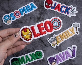 Custom Name Disney Super Hero Embroidery Patch, Spider Man Iron Man Iron On Patch, Marvel Kids Backpack Patch : Iron on