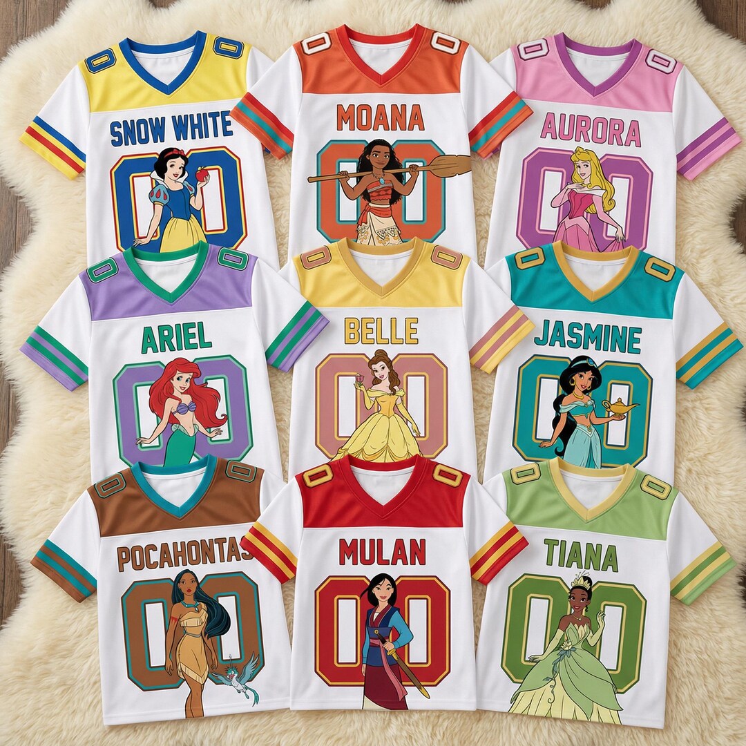 Custom Disney Princess Football Jersey for Kids, Custom Name Number ...