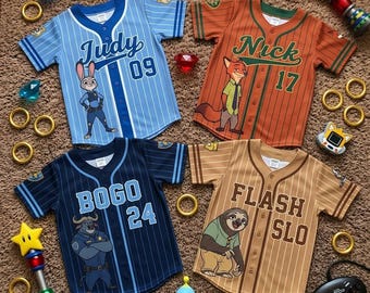Custom Zootopia Kids Baseball Jersey, Judy Hopps Nick Wilde Cartoon Shirt, Personalized Disney Zootopia Birthday Gift for Kids Jersey Y2K