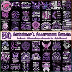 Alzheimer&#39;s Awareness PNG Bundle, Alzheimer&#39;s Disease Png, Memories Matters, Alzheimer&#39;s Warrior, Purple Ribbon, Commercial Use, Digital File