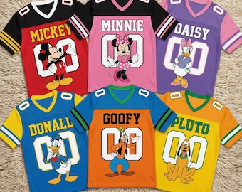 Personalized Disney Mickey Mouse Football Jersey for Kids, Custom Name Number Mickey & Friends Shirt, Minnie Donald Goofy Birthday Gift