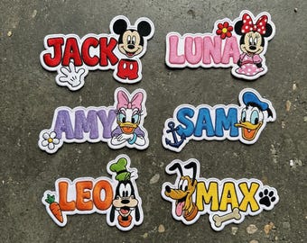Custom Name Mickey Friends Embroidery Patch, Mickey Minnie Goofy Donald Iron On Patch, Disney Name Patch for Kids: Sew/Iron on/Hook & Loop