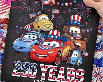 250 Years 1776-2026 Patriotic Funny Cars Friends PNG, Independence Day Fireworks Design, 4th of July Shirt Template, Digital Download