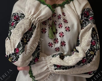 Handmade Linen Embroidered Blouse Traditional Ukrainian Vyshyvanka for Women with Intricate Floral Design Boho Folk Style Ethnic Clothing