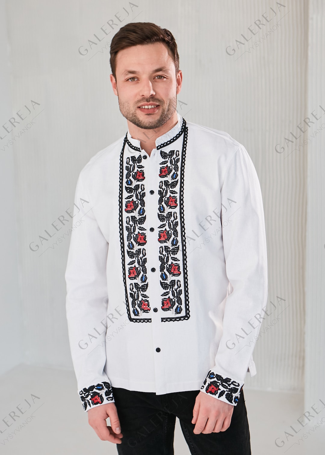 Ukrainian Men's Embroidered Shirt With White Linen Long Etsy