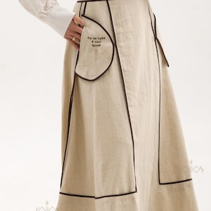Beige Linen Skirt with Custom Embroidered Message Handmade Boho Wrap Skirt Personalized Natural Clothing for Women