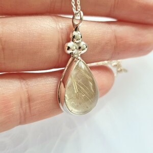 Sterling Silver Rutile Quartz Necklace, Handmade Quartz Stone Necklace, Gift for her