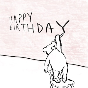 Happy Birthday Card Hand Drawn Winnie the Pooh Graffiti Art Wall Design Télécharger Affiche numérique Imprimer HBD Simple Classic B Day