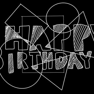 Carte d’anniversaire heureux télécharger numérique géométrique geo noir et blanc simple art dessiné à la main HBD imprimer A4 A5 Accueil