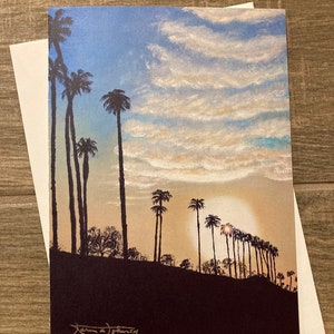 Landscape Greeting Card, Frameable 5x7 Decor, Print of Original &quot;Palm Trees&quot; Oil Painting