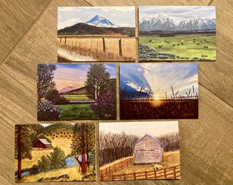 5x7 Set of 6 Country Collection, Art to Frame/Blank Note Cards with Envelopes, Prints of Original Oil Paintings