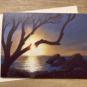 Landscape Greeting Card with Envelope, Frameable 5x7 Decor, Print of Award-Winning Original &quot;Clam Beach&quot; Oil Painting
