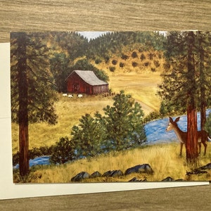 Cartão de felicitações de paisagem, decoração emoldurável 5x7, impressão da pintura a óleo original "Klamath River"