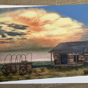 Cartão de felicitações de paisagem, decoração emoldurável 5x7, impressão da pintura a óleo original "Deserted Homestead"